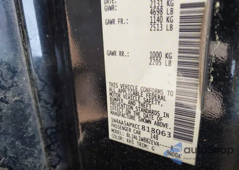 2012 Nissan Maxima 3.5 Sv z USA, uszkodzony, nr VIN 1N4AA5APXCC818063